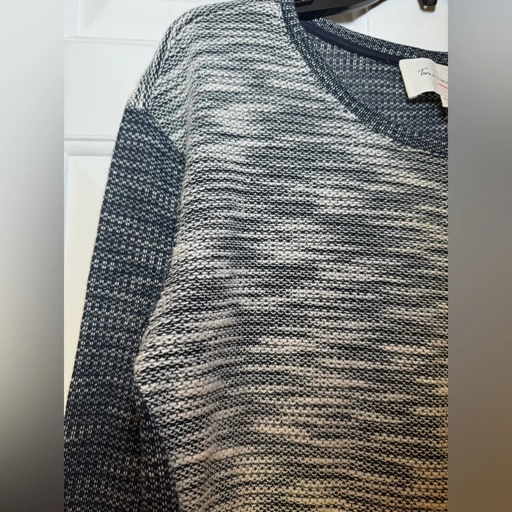 Two By Vince Camuto 2 In 1 Sweater Navy Silver & White Tweed Medium Preppy